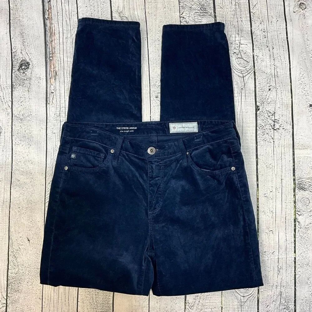 AG ANTHROPOLOGIE Stevie Ankle Slim Straight Velvet Navy Pants